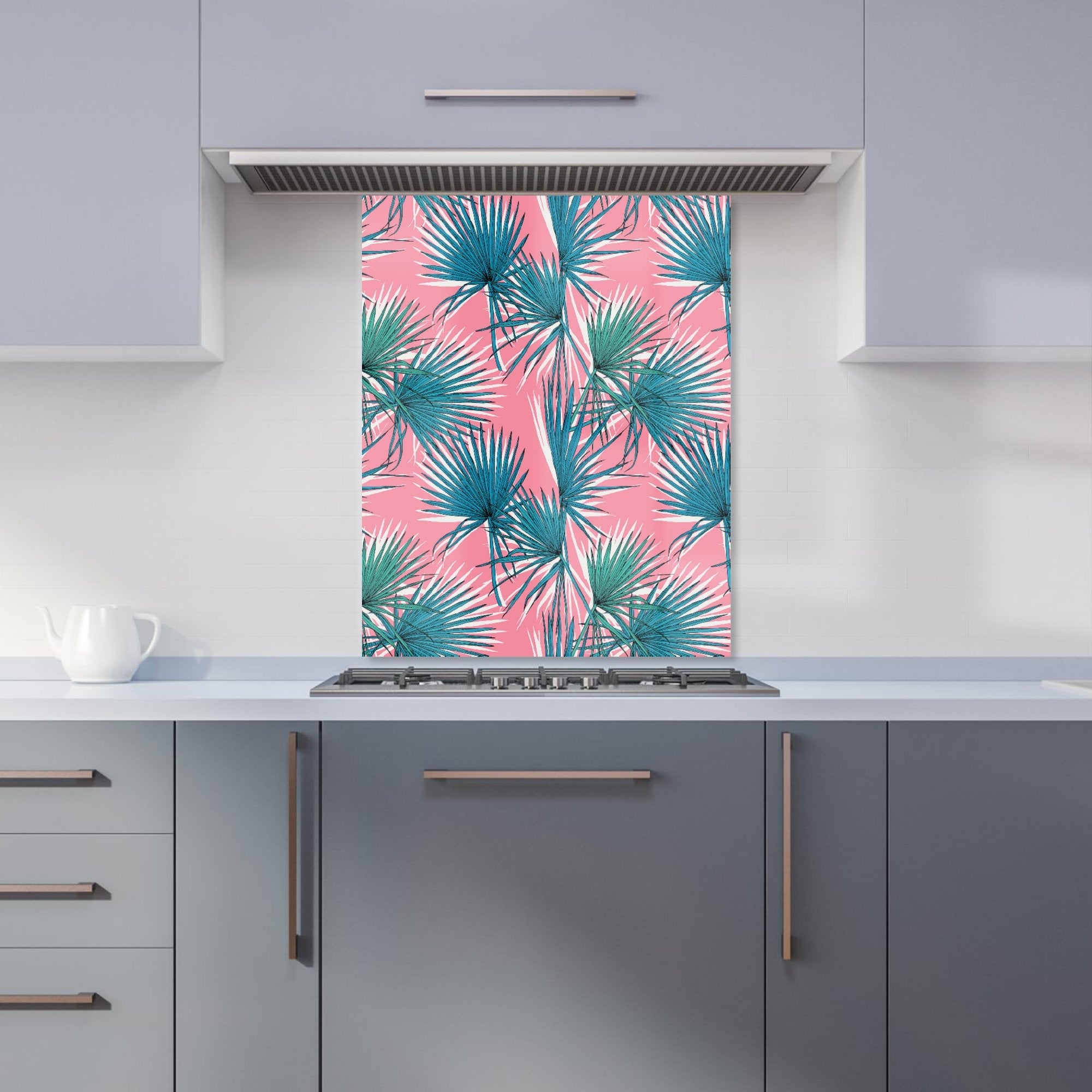 Pink Green Fan Palms Kitchen Splashback