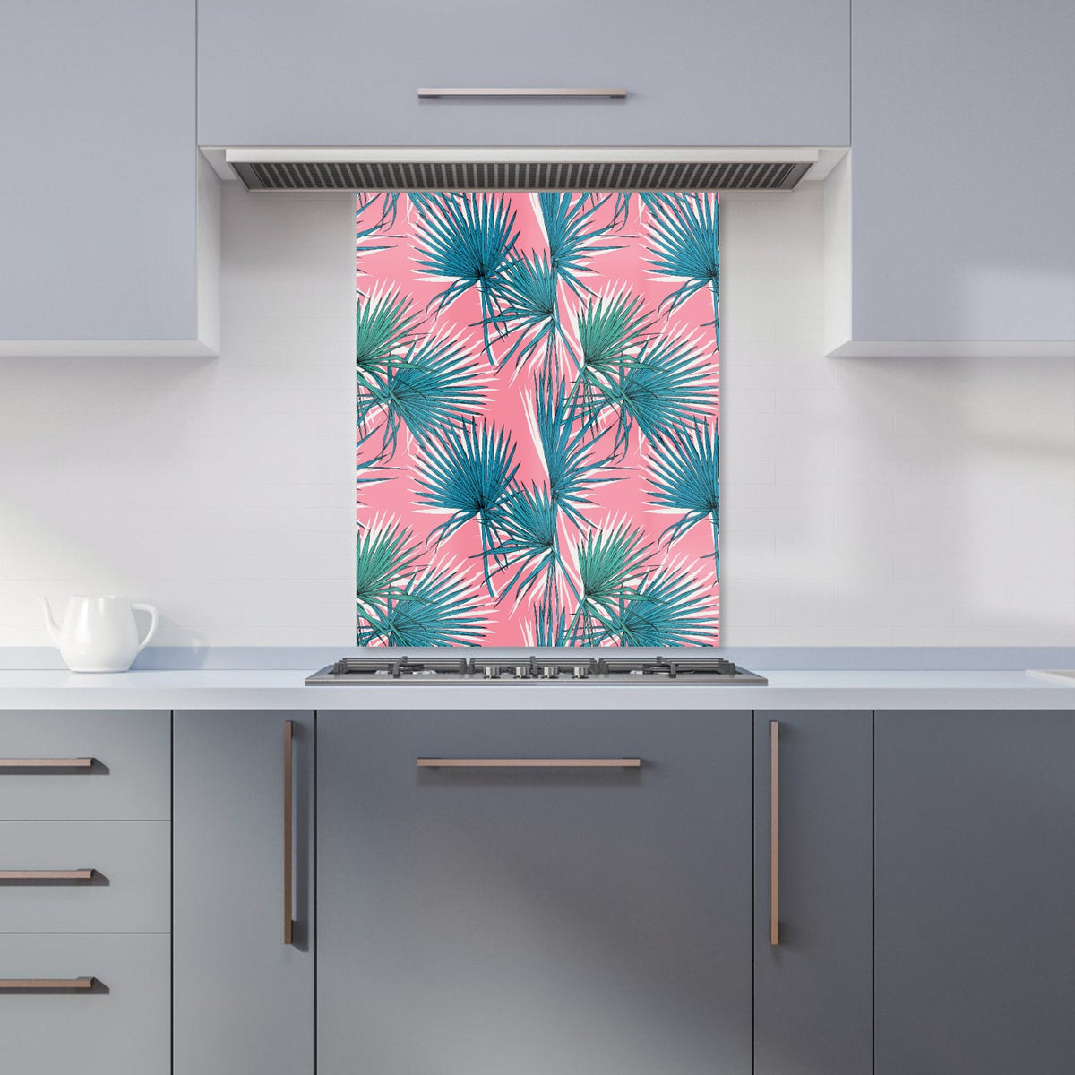 Pink Green Fan Palms Kitchen Splashback