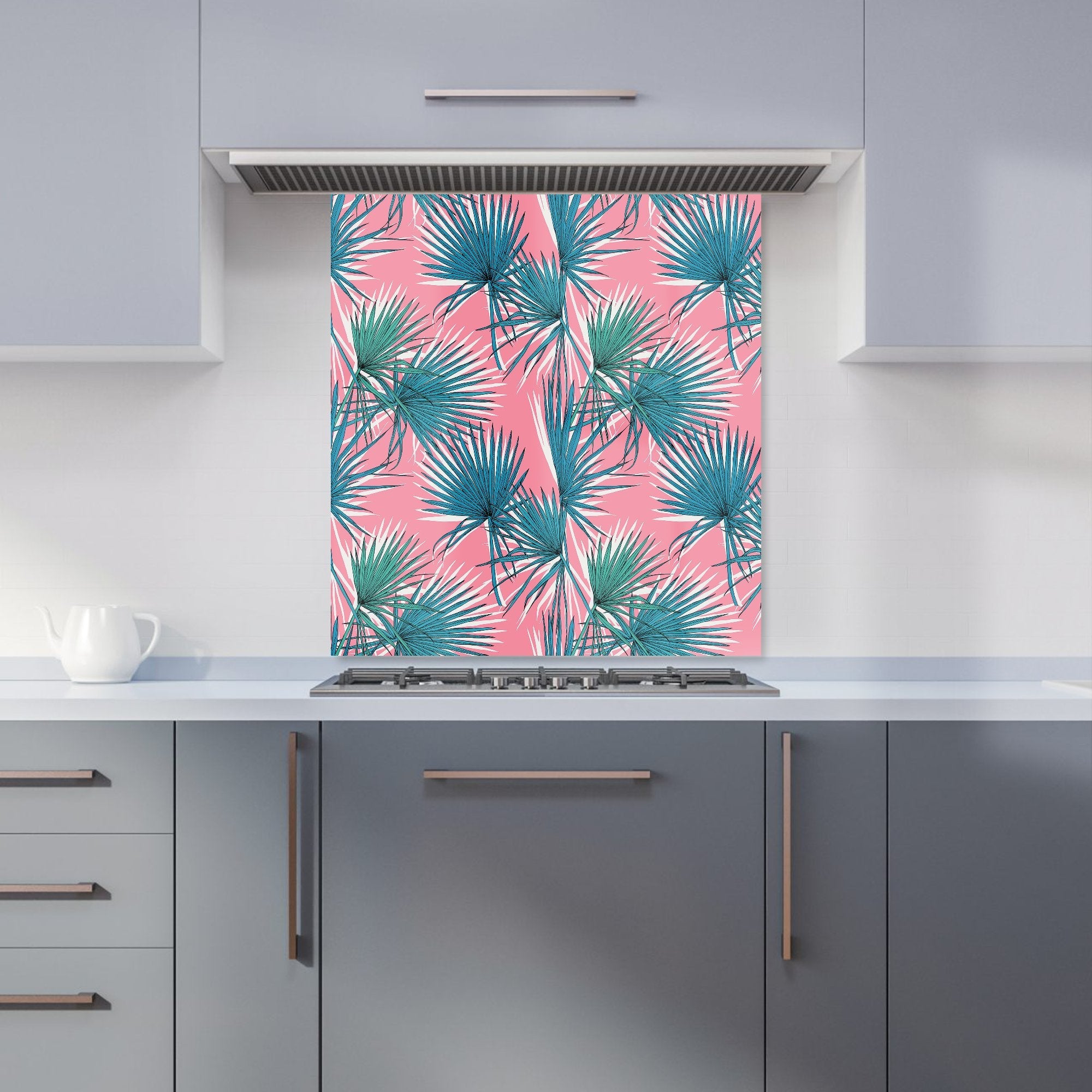 Pink Green Fan Palms Kitchen Splashback