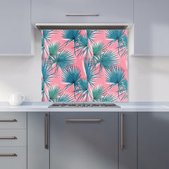 Pink Green Fan Palms Kitchen Splashback