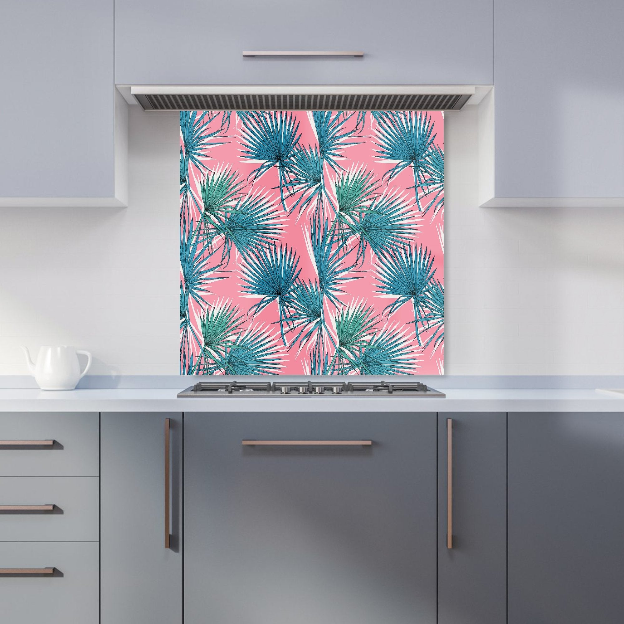 Pink Green Fan Palms Kitchen Splashback