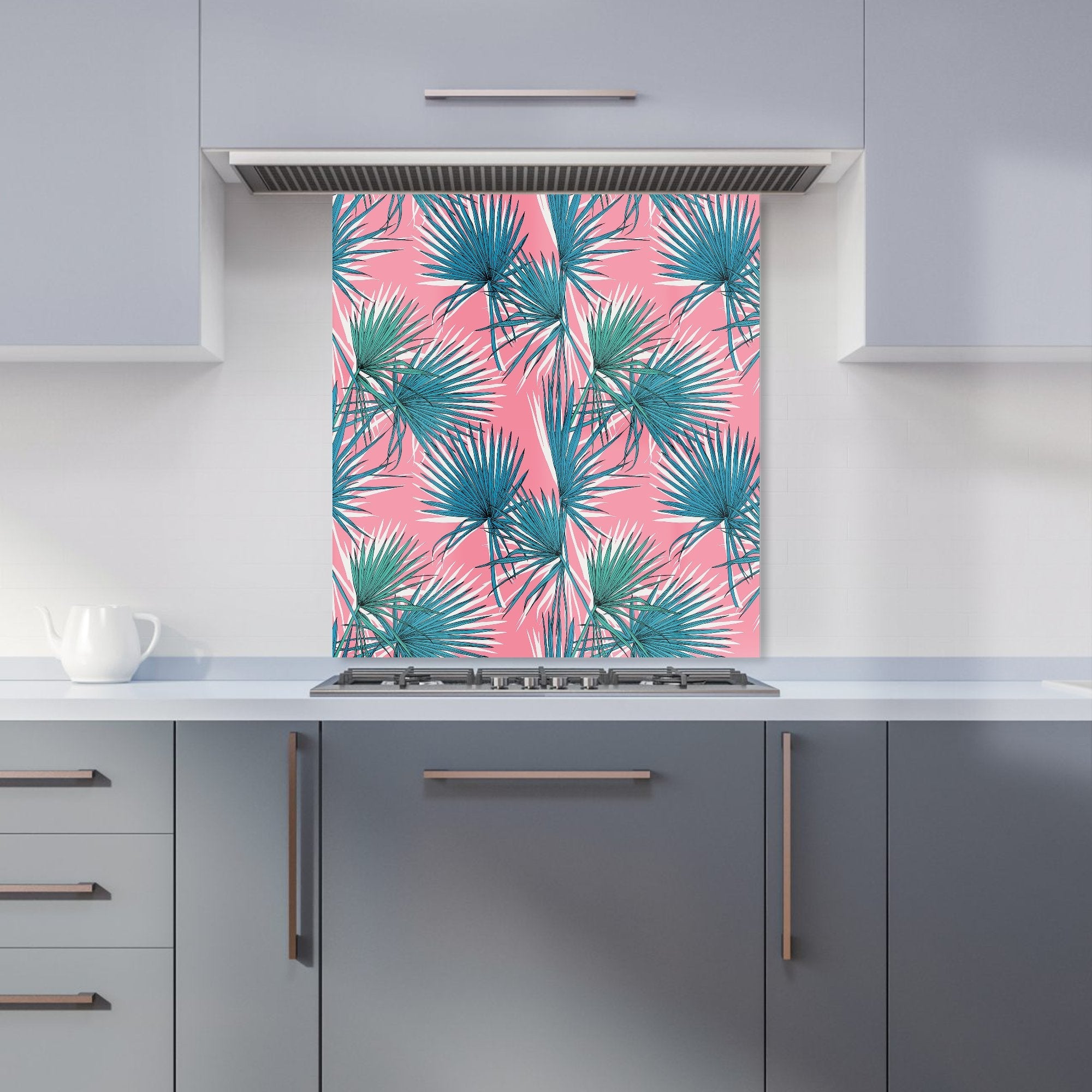 Pink Green Fan Palms Kitchen Splashback