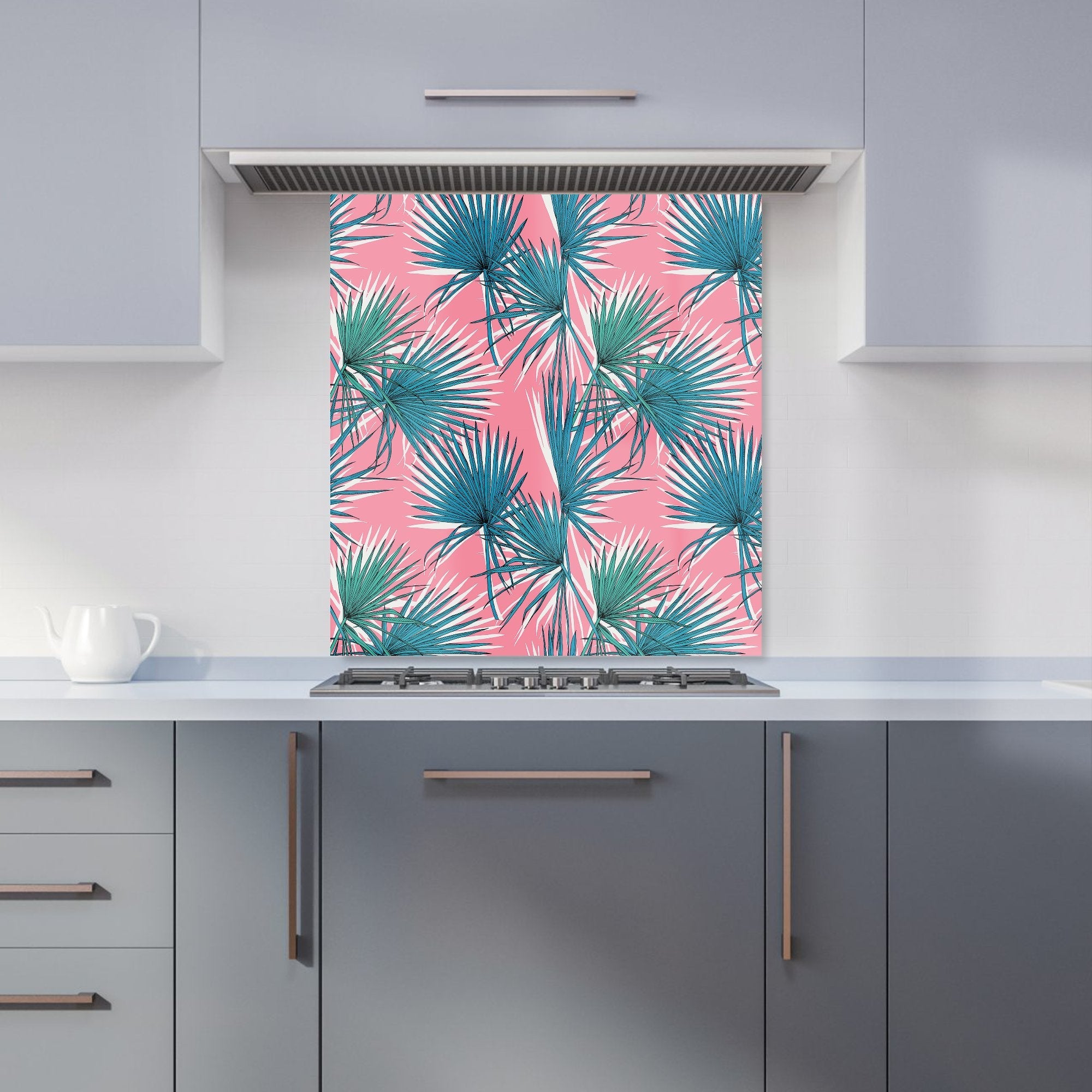 Pink Green Fan Palms Kitchen Splashback