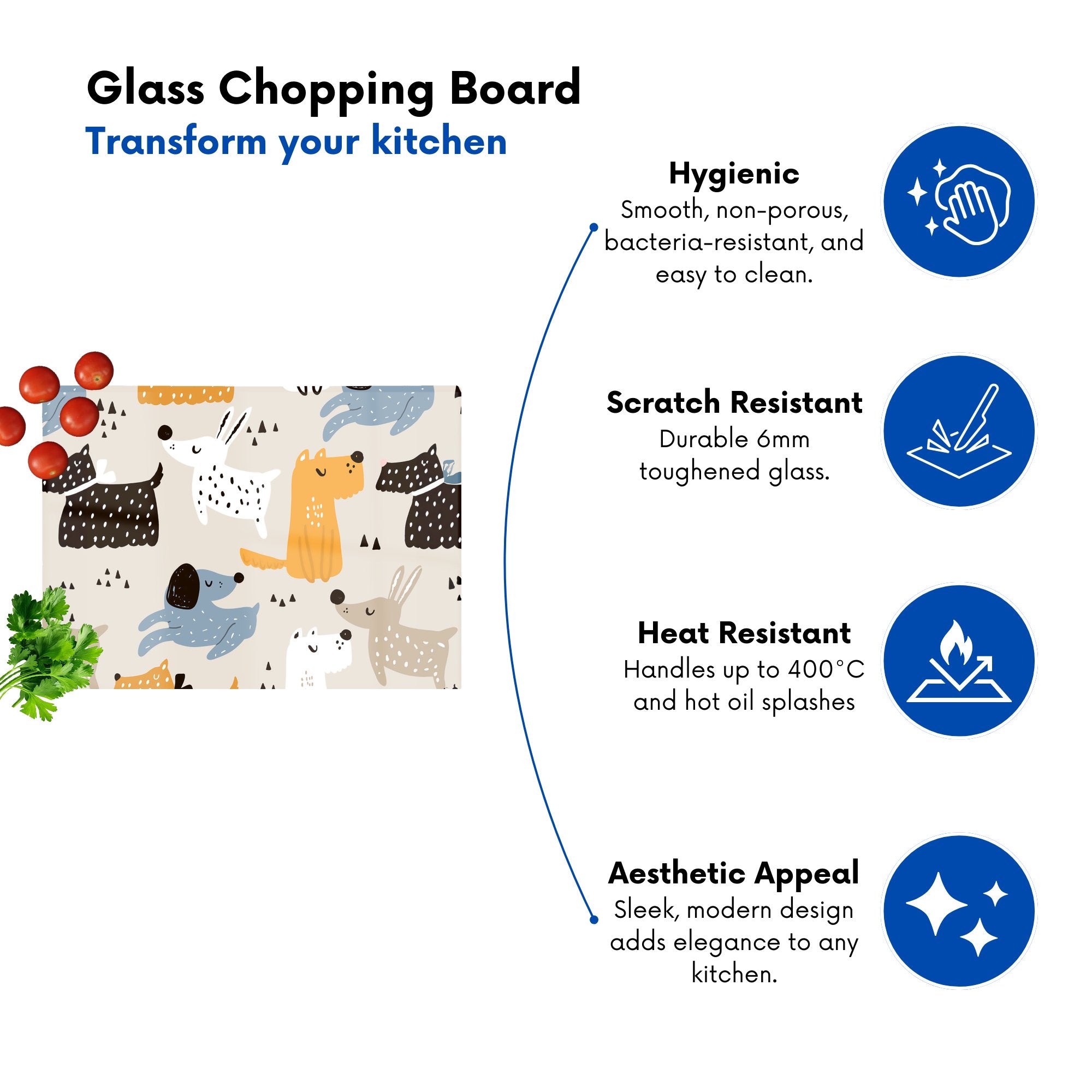 Hand Drawn Dogs Glass Chopping Board