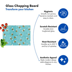Hand Drawn Busy Bees Glass Chopping Board