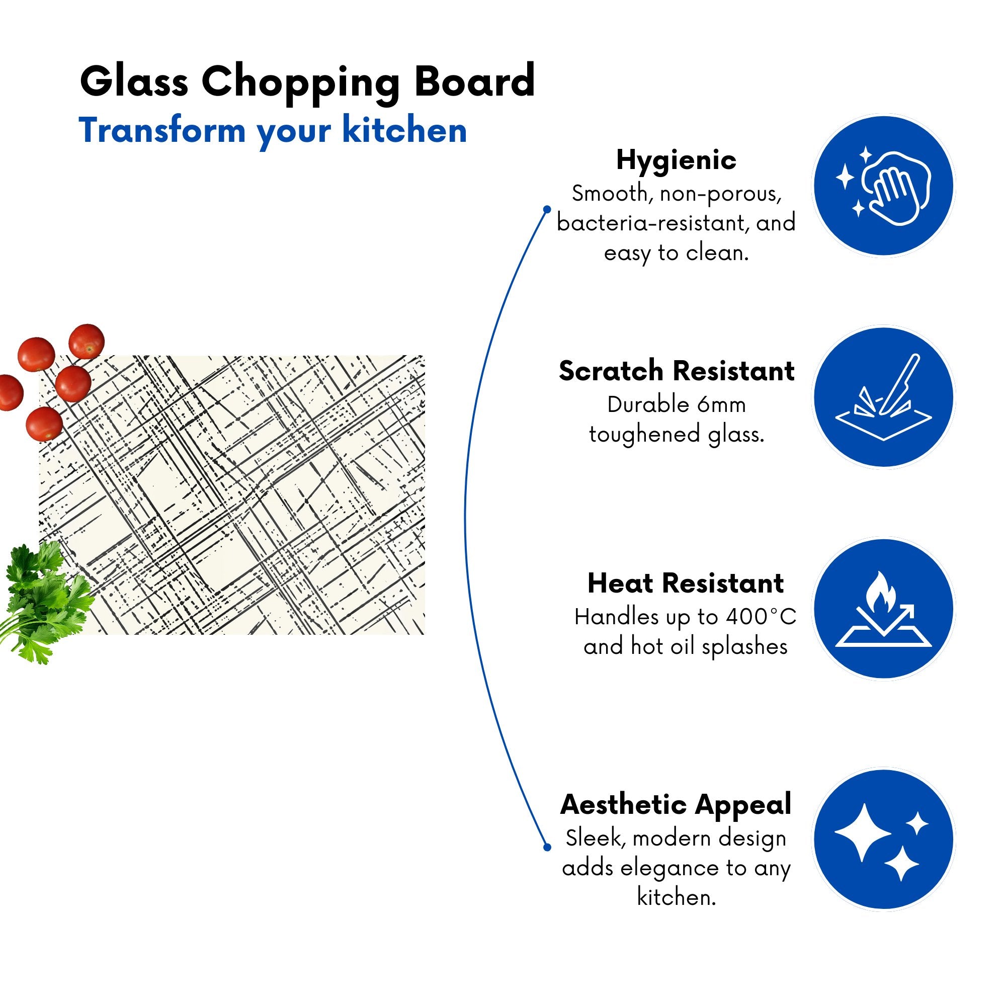 Monochrome Distressted Pattern Glass Chopping Board