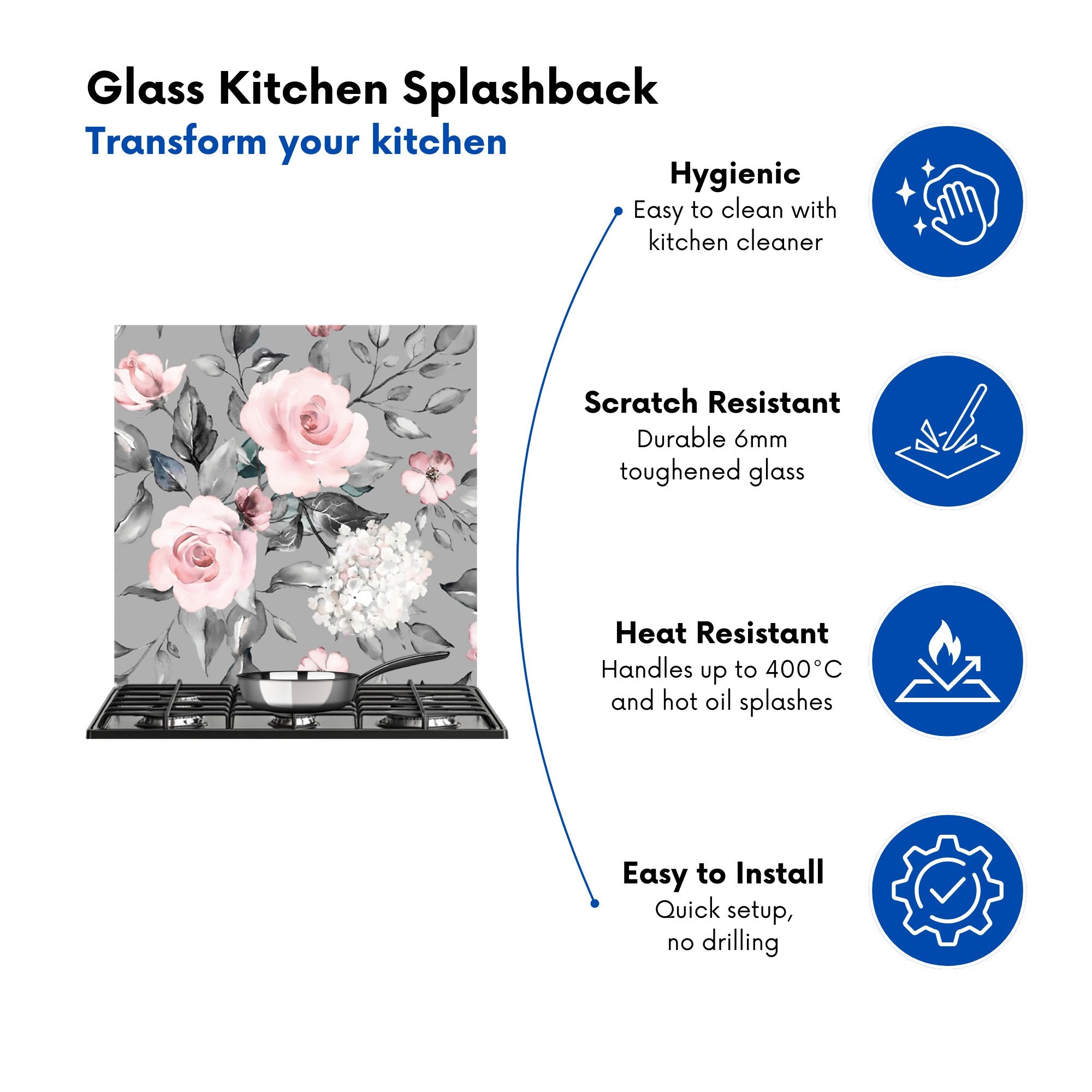 Dusty Pink Roses Kitchen Splashback