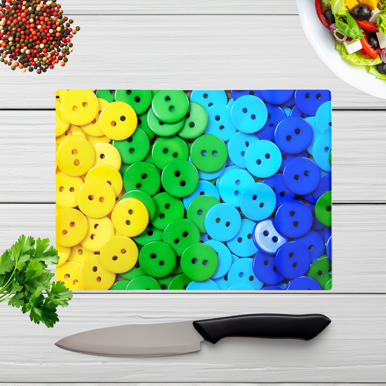 Colourful Buttons Glass Chopping Board