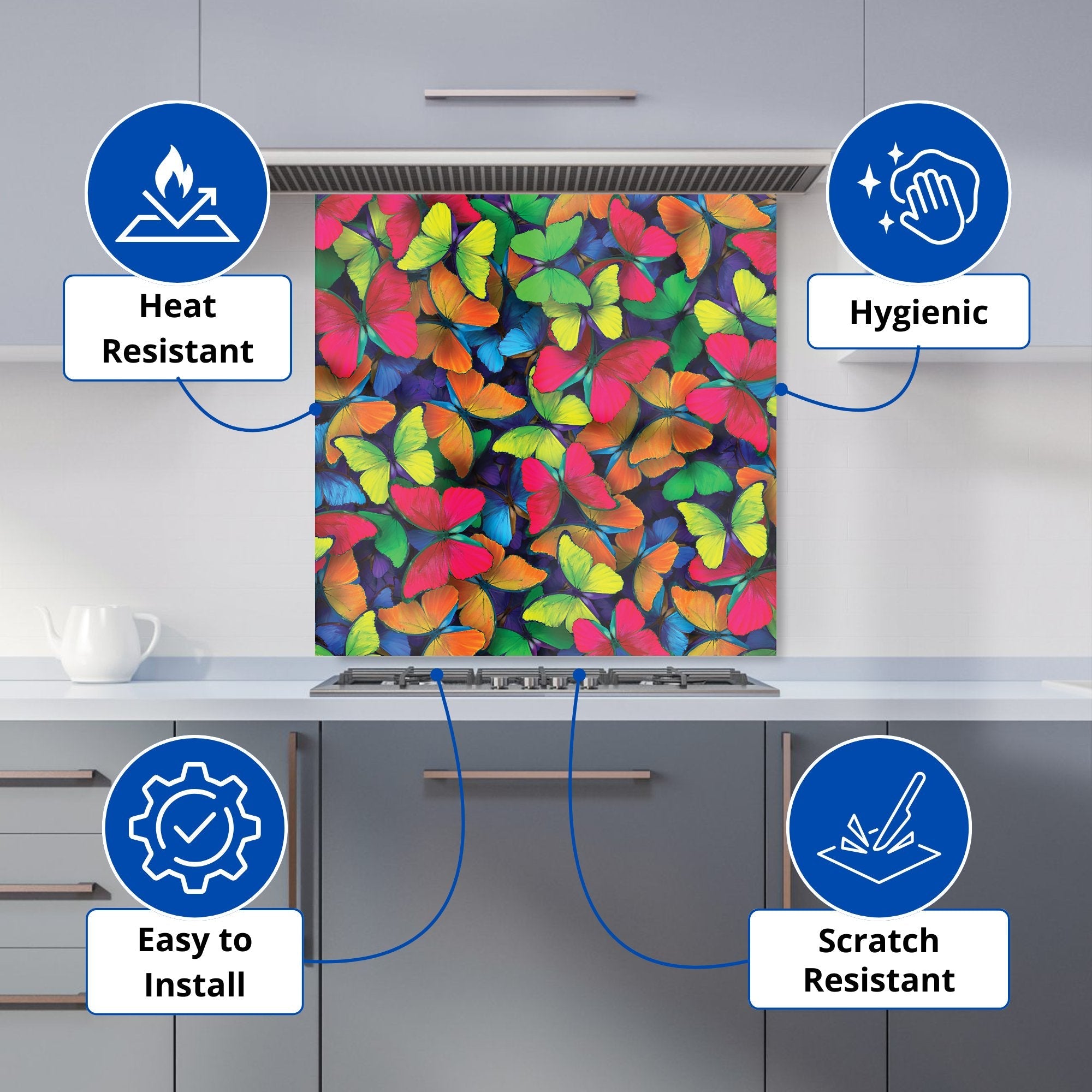 Rainbow Butterflies Kitchen Splashback