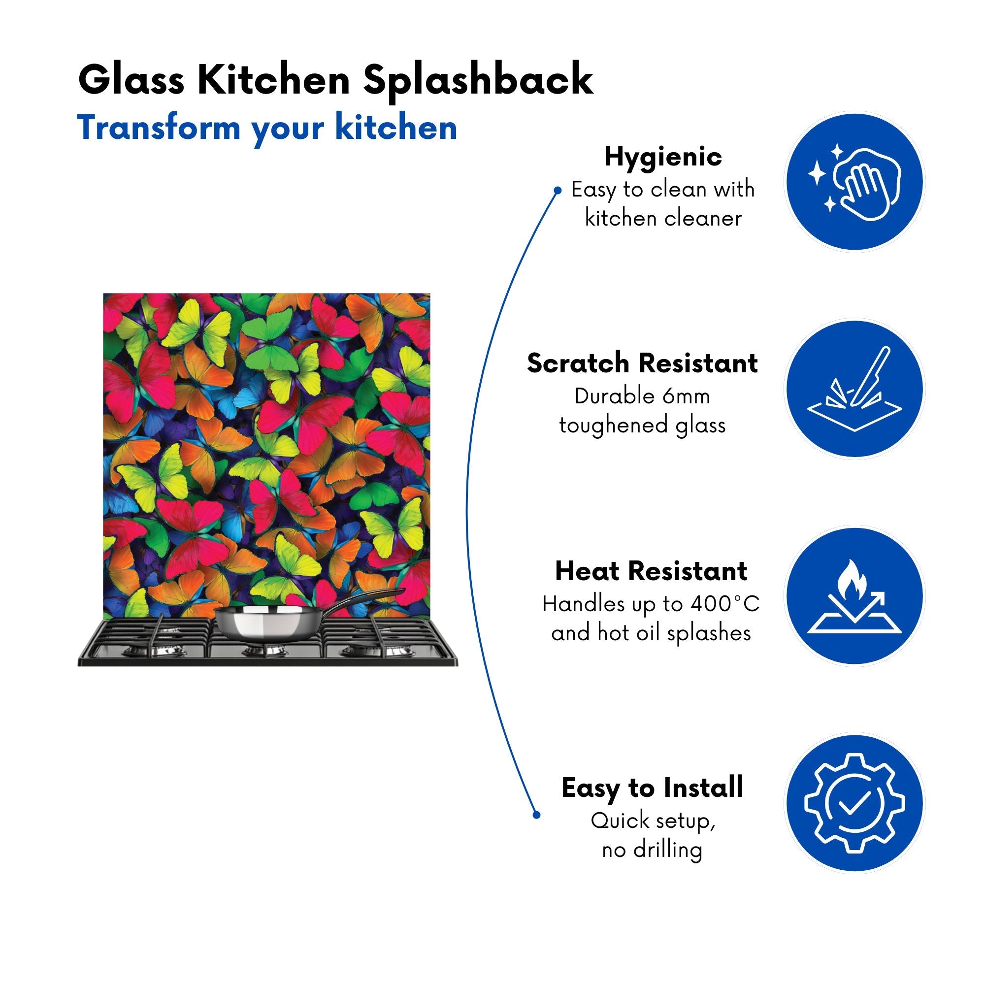 Rainbow Butterflies Kitchen Splashback