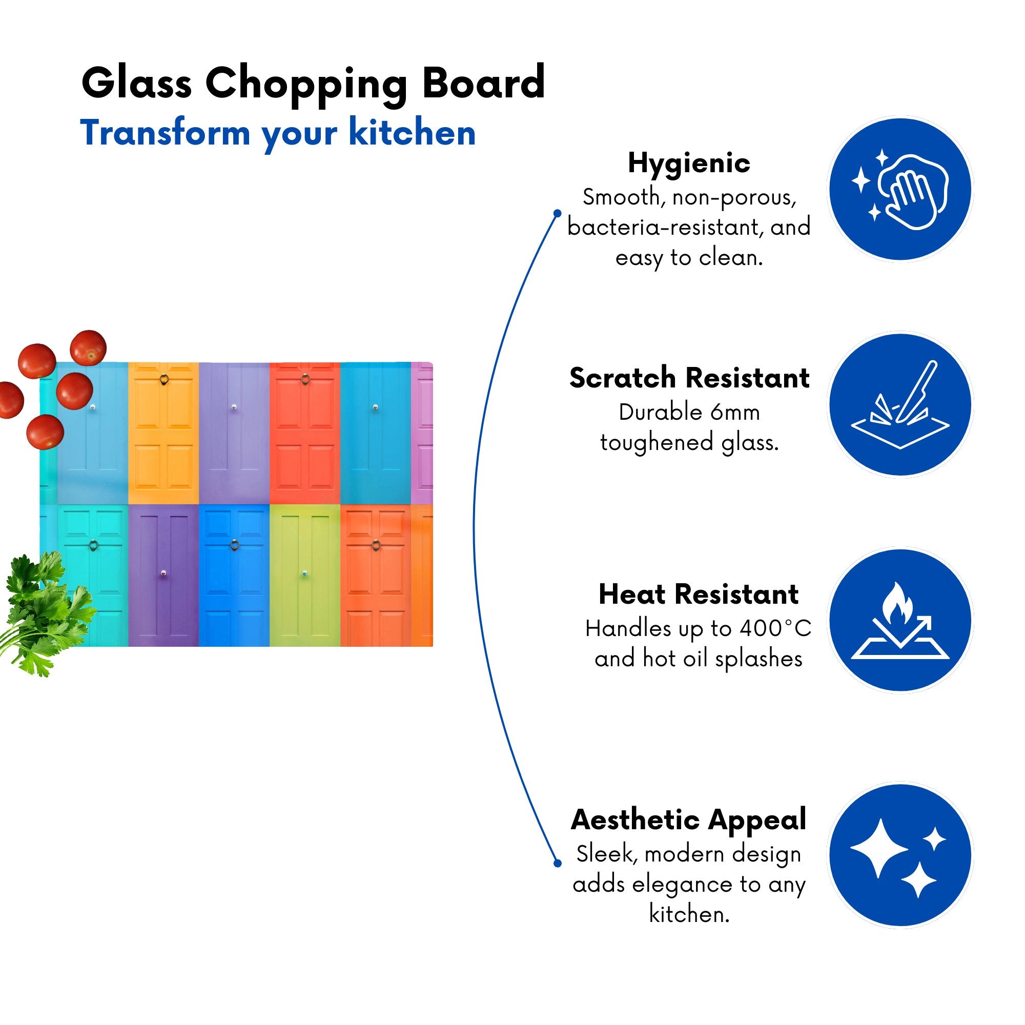 Colourful English Doors Glass Chopping Board
