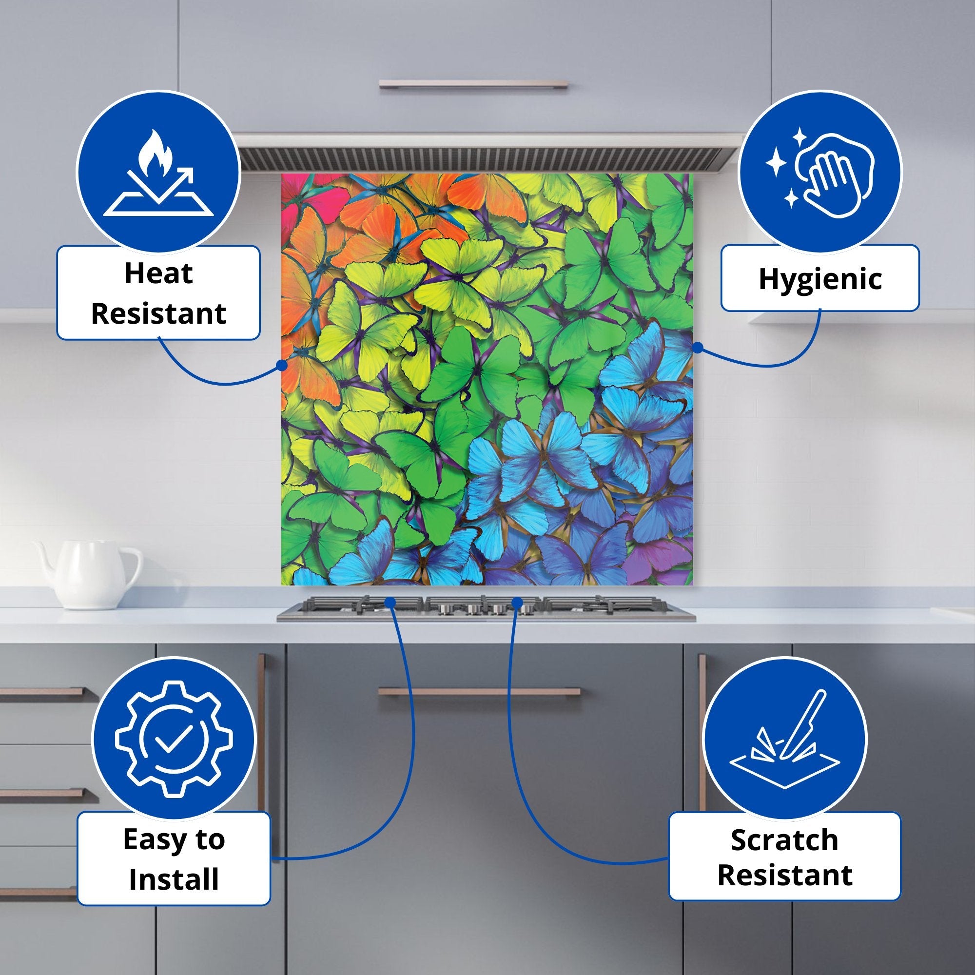 Multicoloured Butterflies Kitchen Splashback