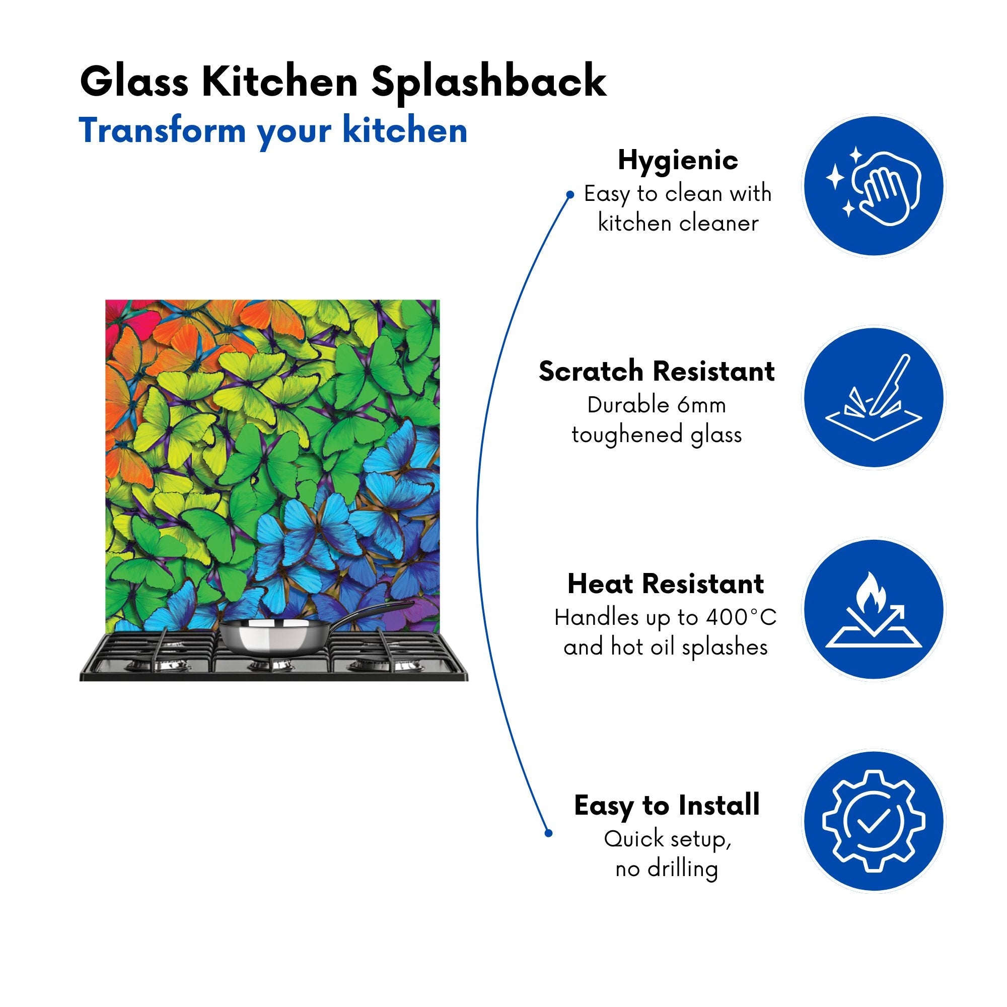Multicoloured Butterflies Kitchen Splashback