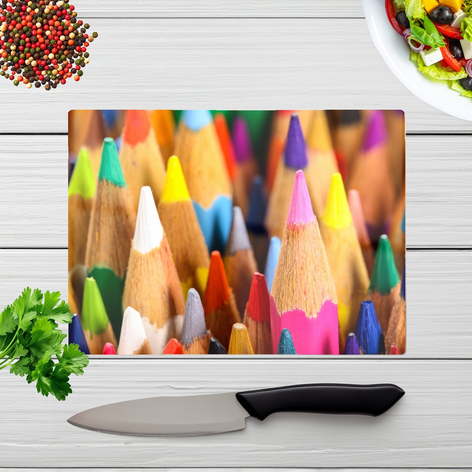 Colouring Pencils Glass Chopping Board