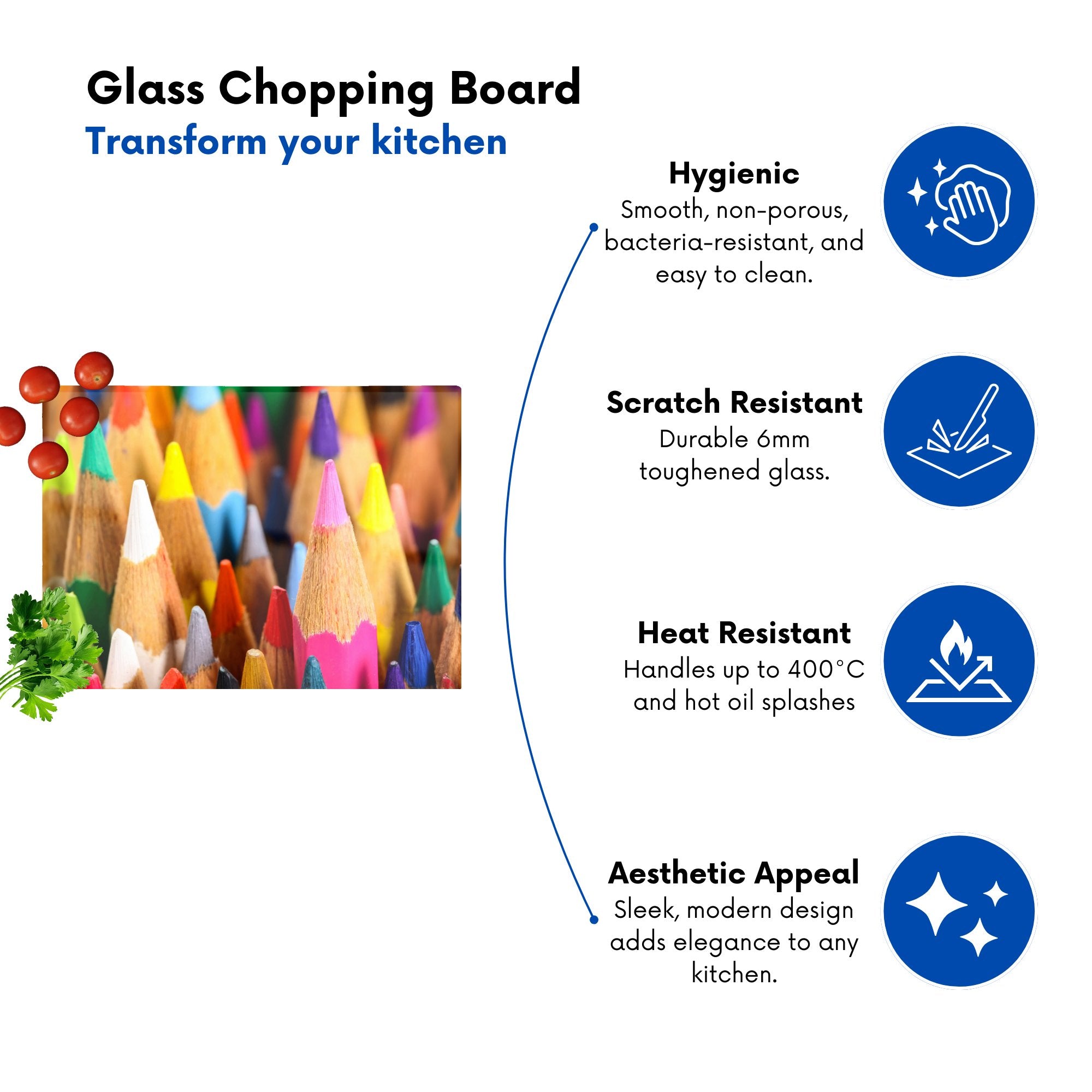 Colouring Pencils Glass Chopping Board