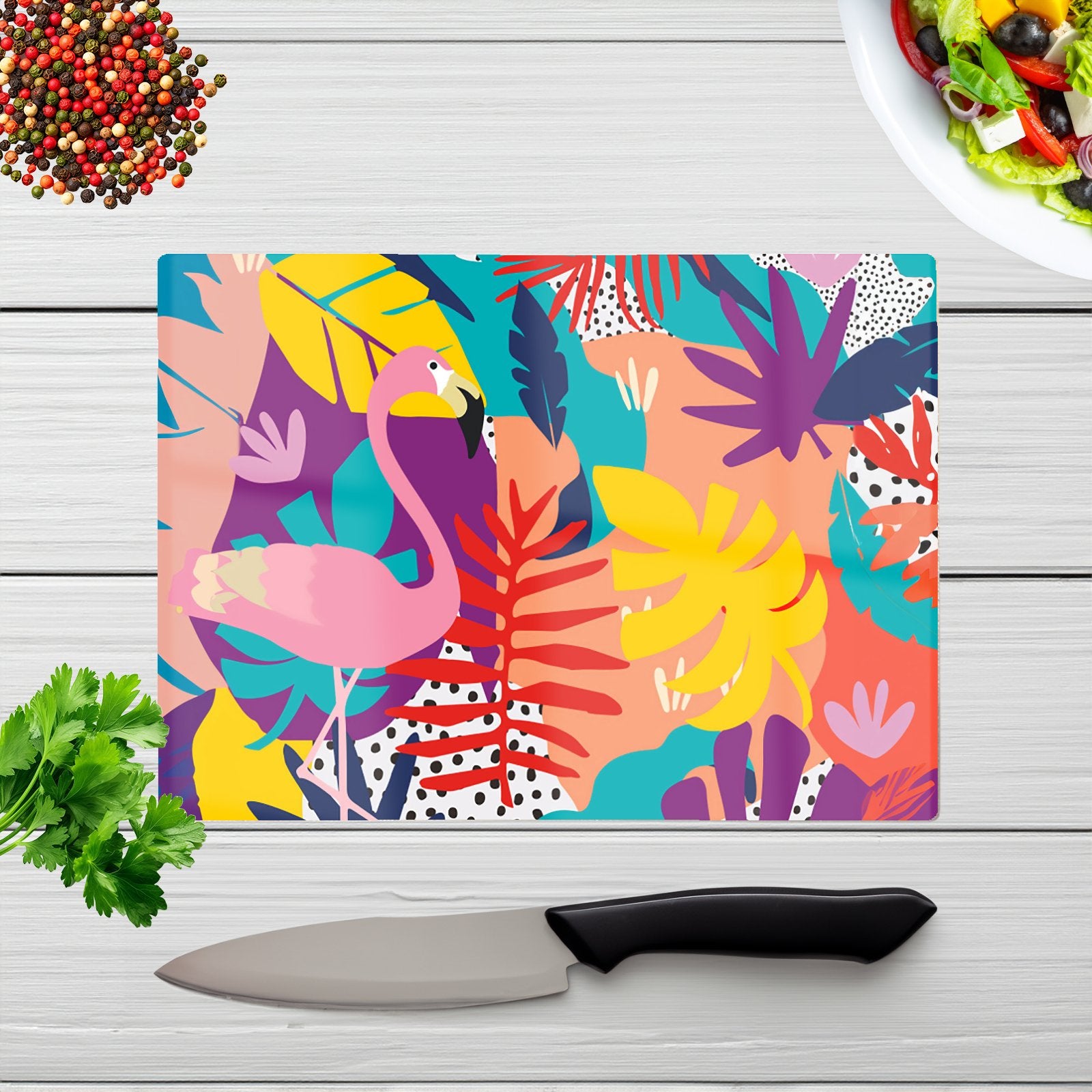 Tropical Flamingoes Glass Chopping Board
