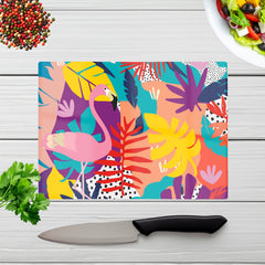 Tropical Flamingoes Glass Chopping Board