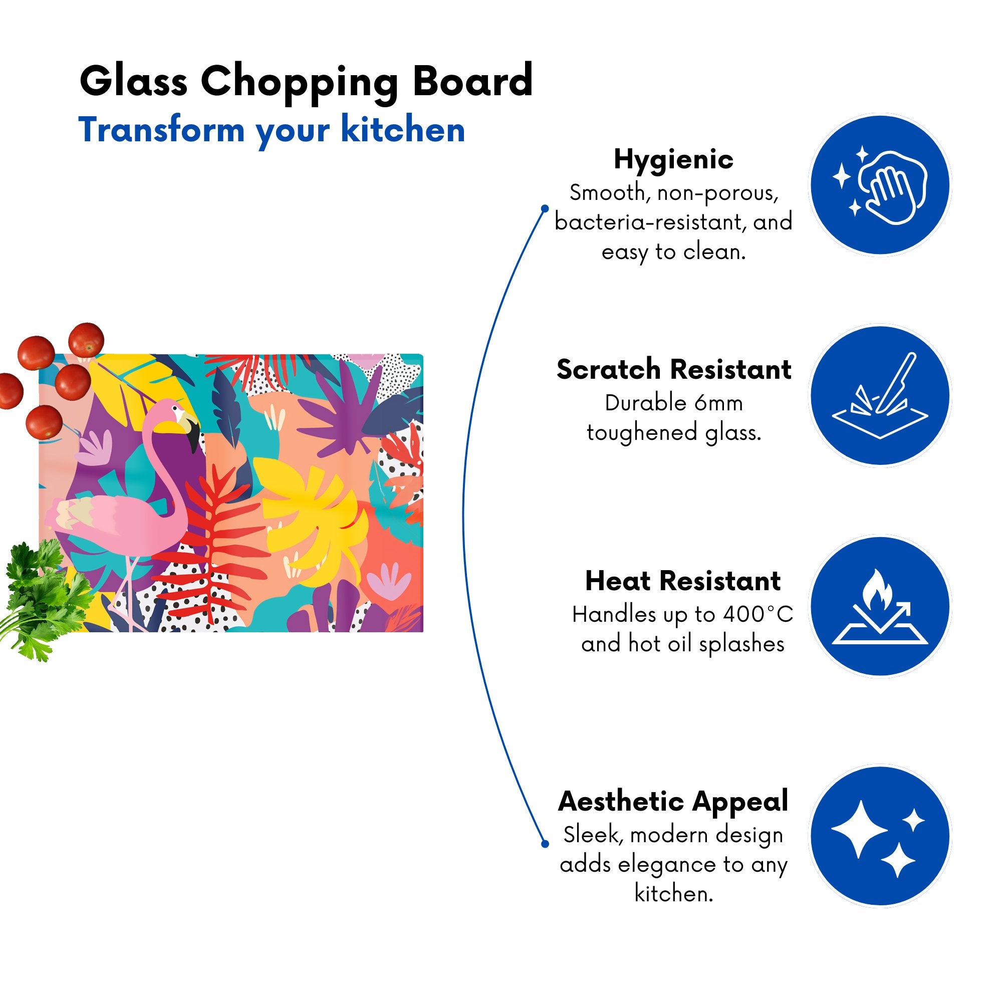 Tropical Flamingoes Glass Chopping Board