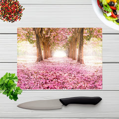 Pink Flower Tree Tunnel Glass Chopping Board