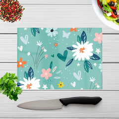 Garden Summer Flowers Glass Chopping Board