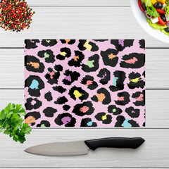 Pink Leopard Print Glass Chopping Board