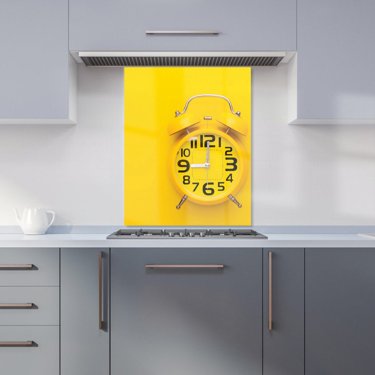 Yellow Alarm Clock Kitchen Splashback