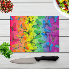 Multicoloured Butterfly Pattern Glass Chopping Board