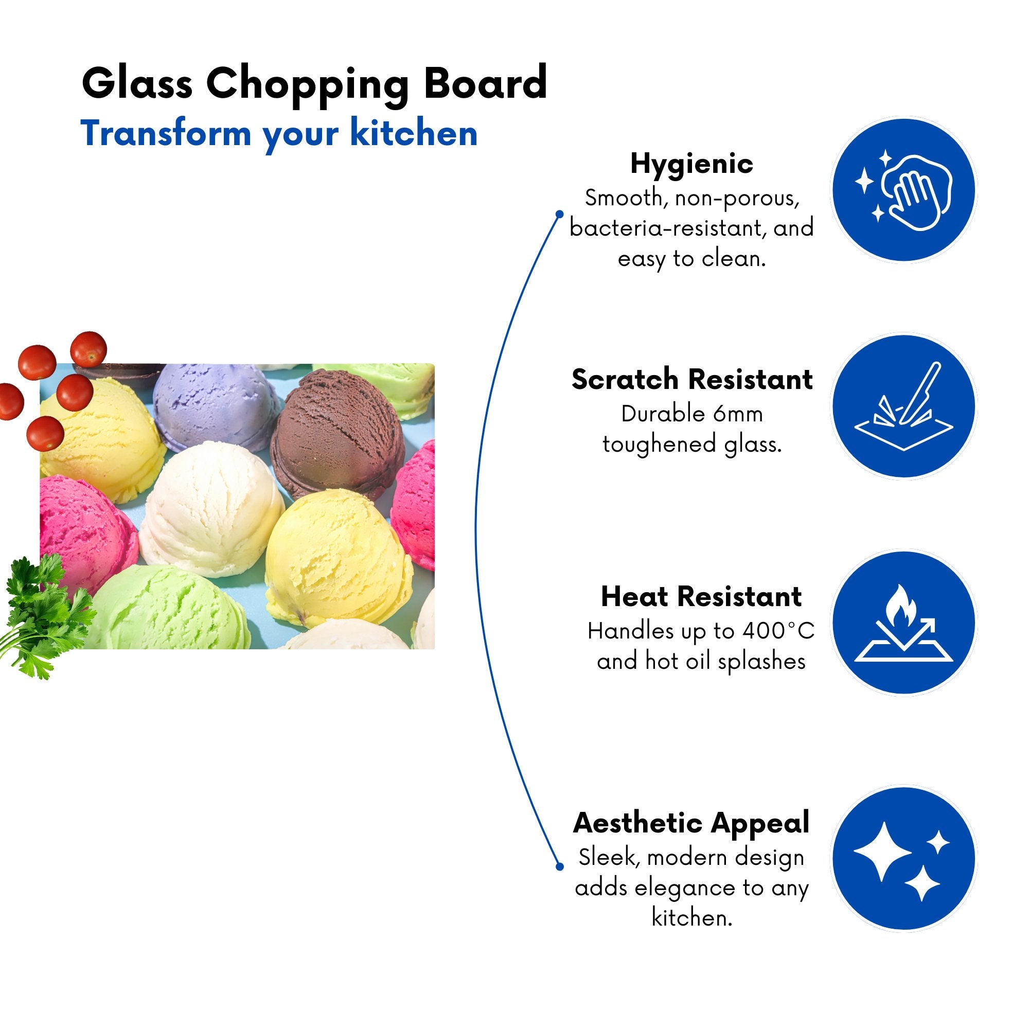 Ice Cream Scoops Glass Chopping Board