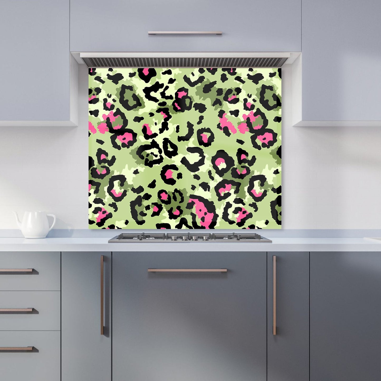 Green And Pink Leopard Print Kitchen Splashback