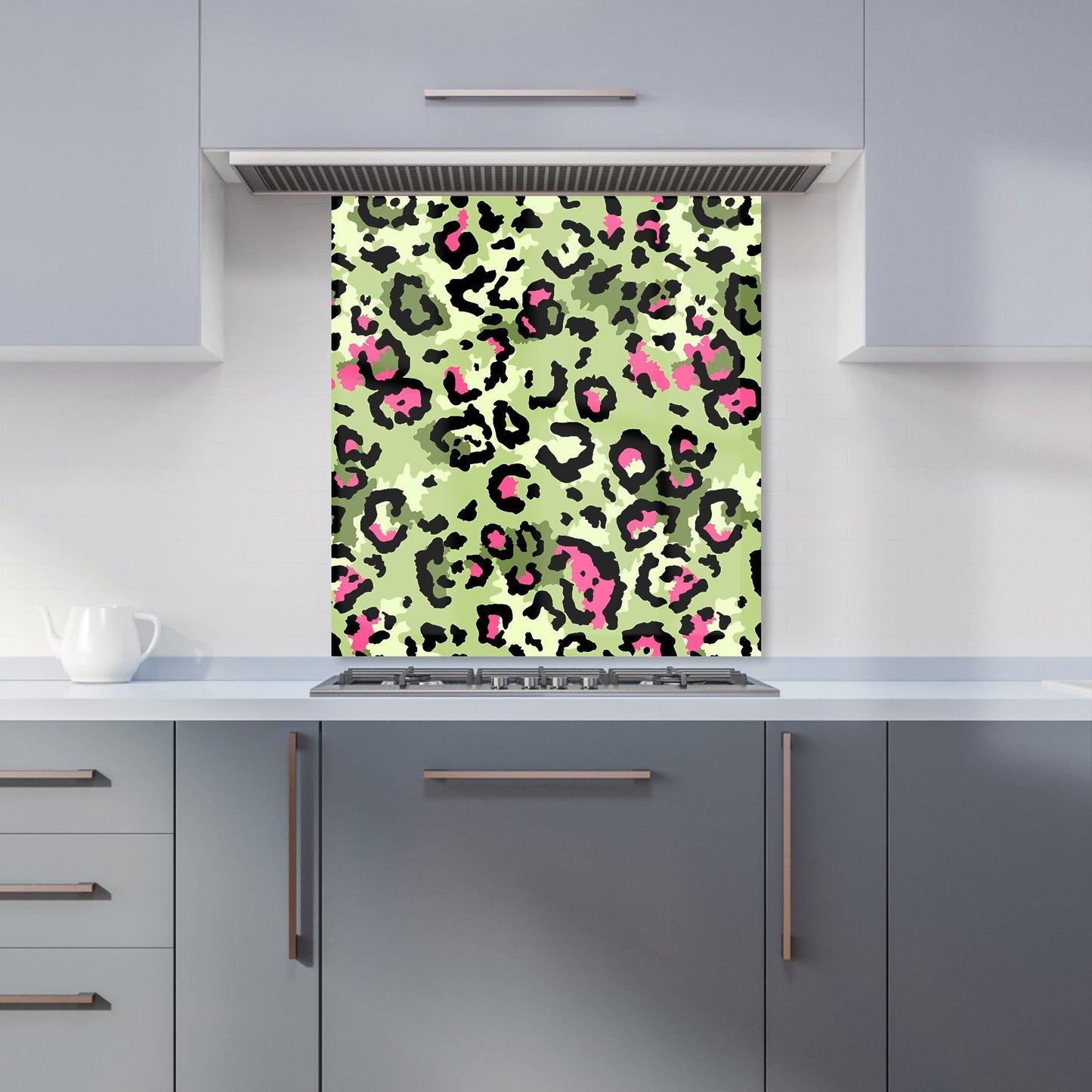 Green And Pink Leopard Print Kitchen Splashback