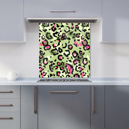 Green And Pink Leopard Print Kitchen Splashback