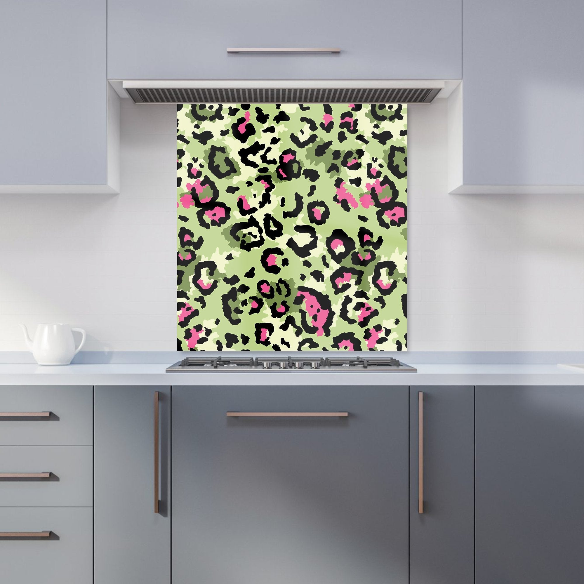 Green And Pink Leopard Print Kitchen Splashback