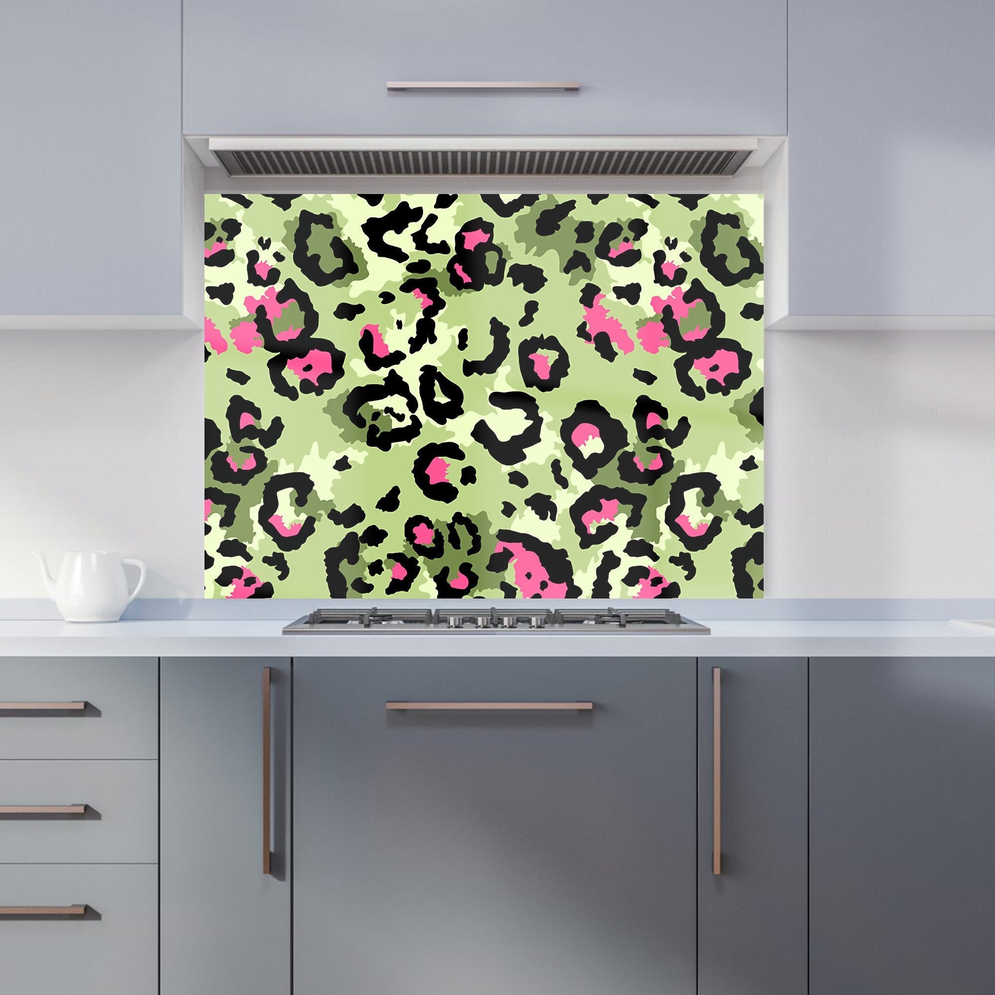Green And Pink Leopard Print Kitchen Splashback