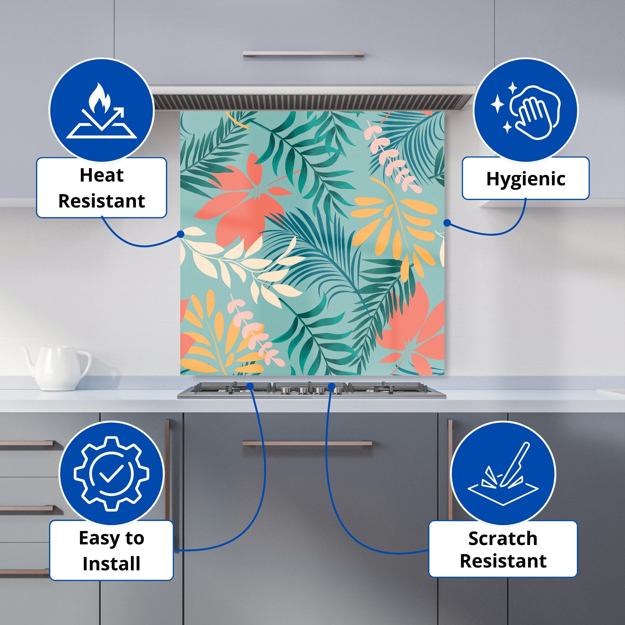 Abstract Bright Colorful Tropical Leaves Kitchen Splashback