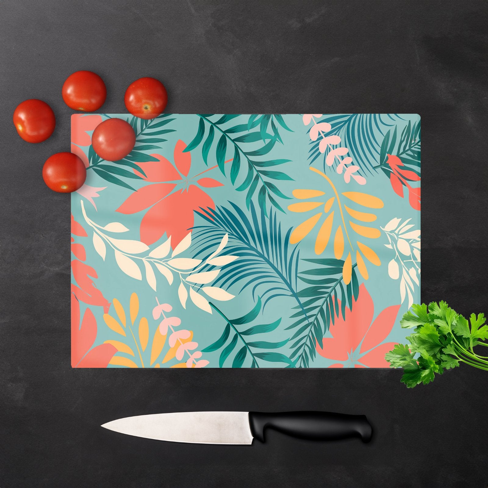 Abstract Bright Colorful Tropical Leaves Glass Chopping Board