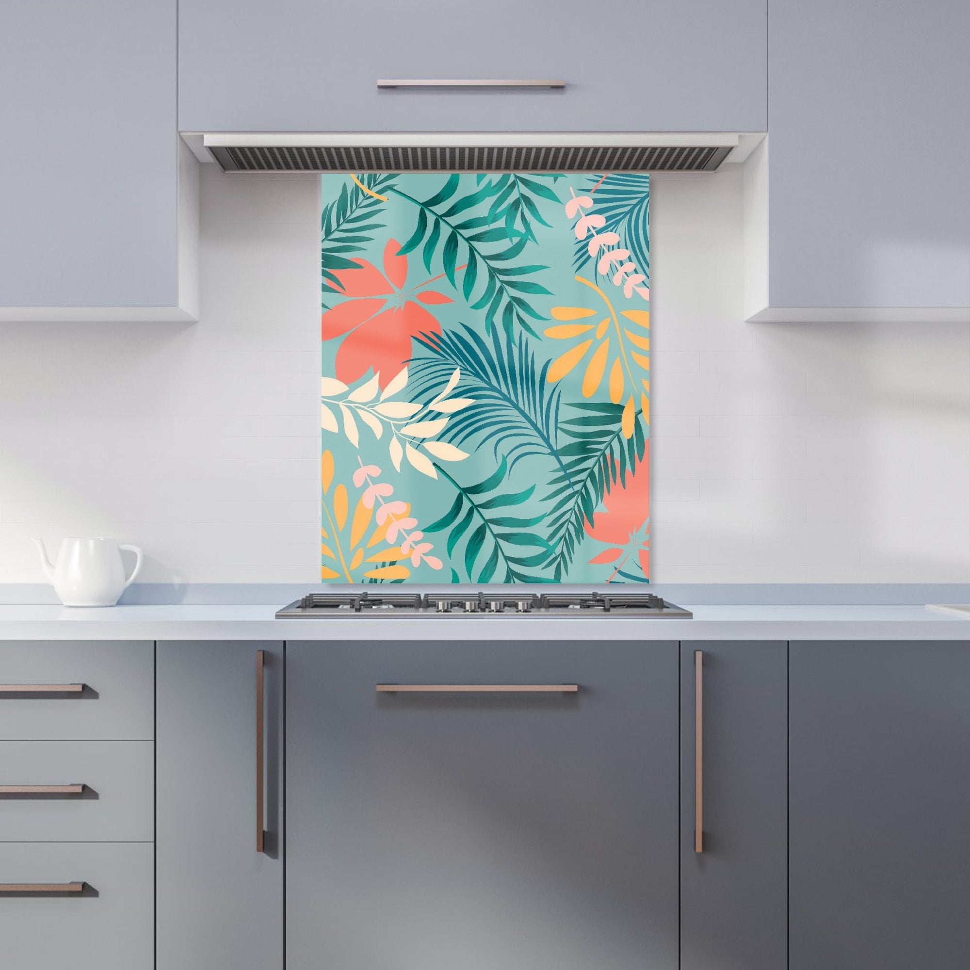 Abstract Bright Colorful Tropical Leaves Kitchen Splashback