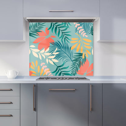 Abstract Bright Colorful Tropical Leaves Kitchen Splashback