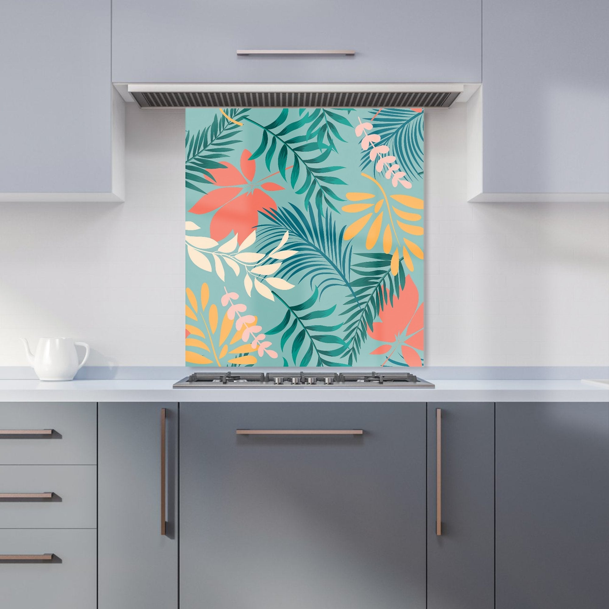 Abstract Bright Colorful Tropical Leaves Kitchen Splashback