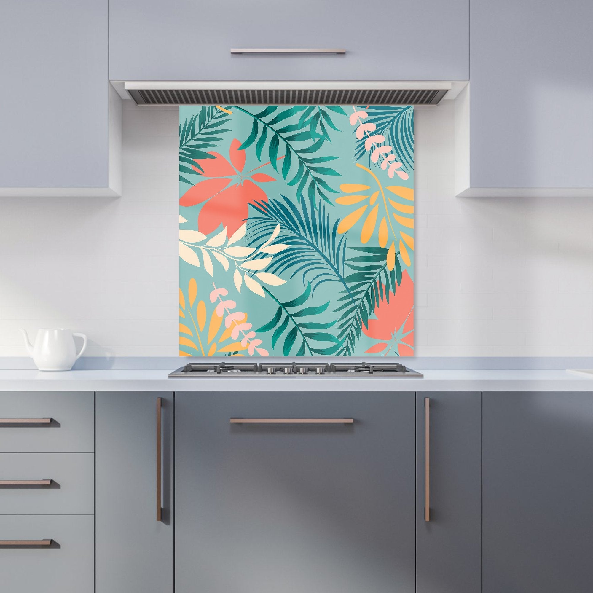 Abstract Bright Colorful Tropical Leaves Kitchen Splashback