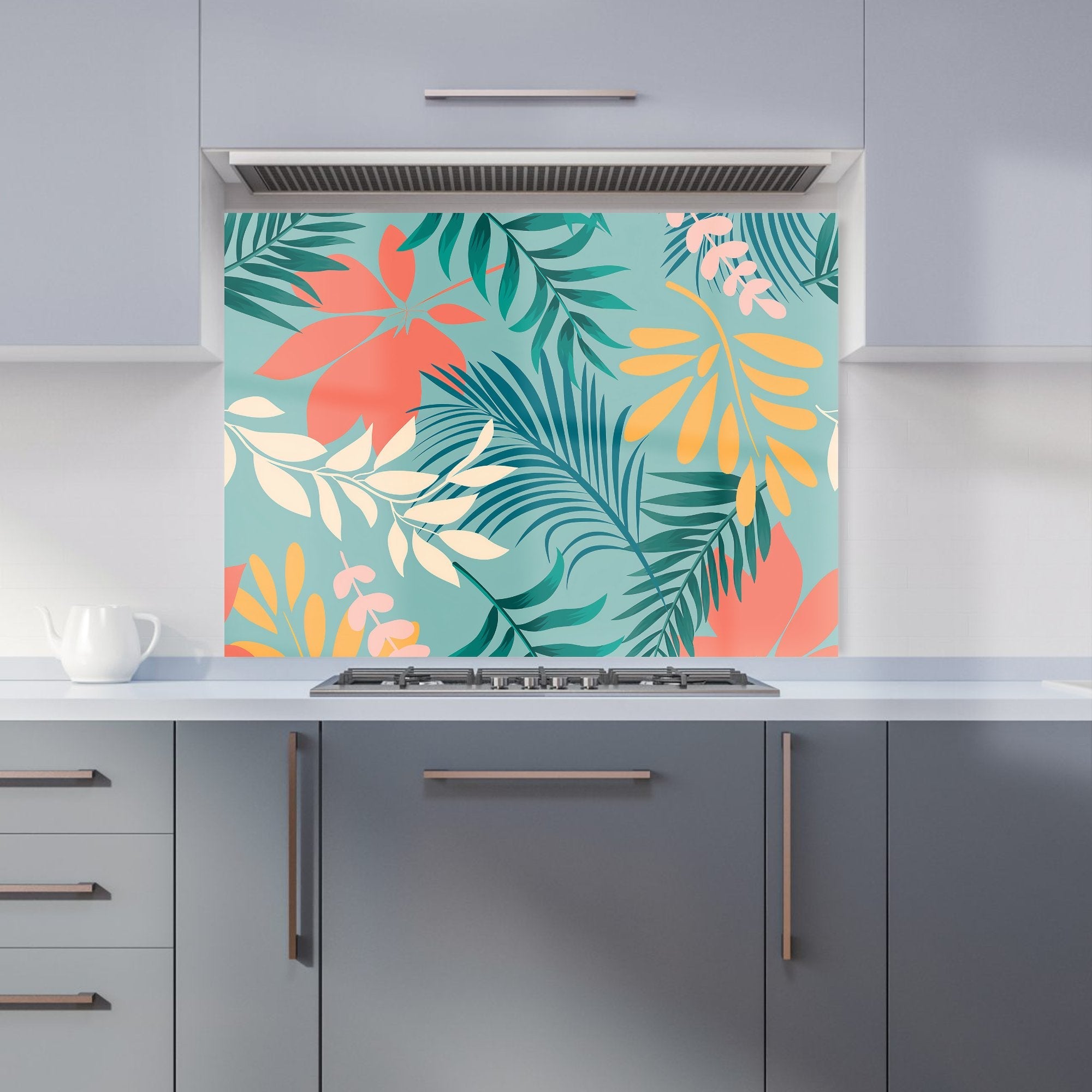Abstract Bright Colorful Tropical Leaves Kitchen Splashback