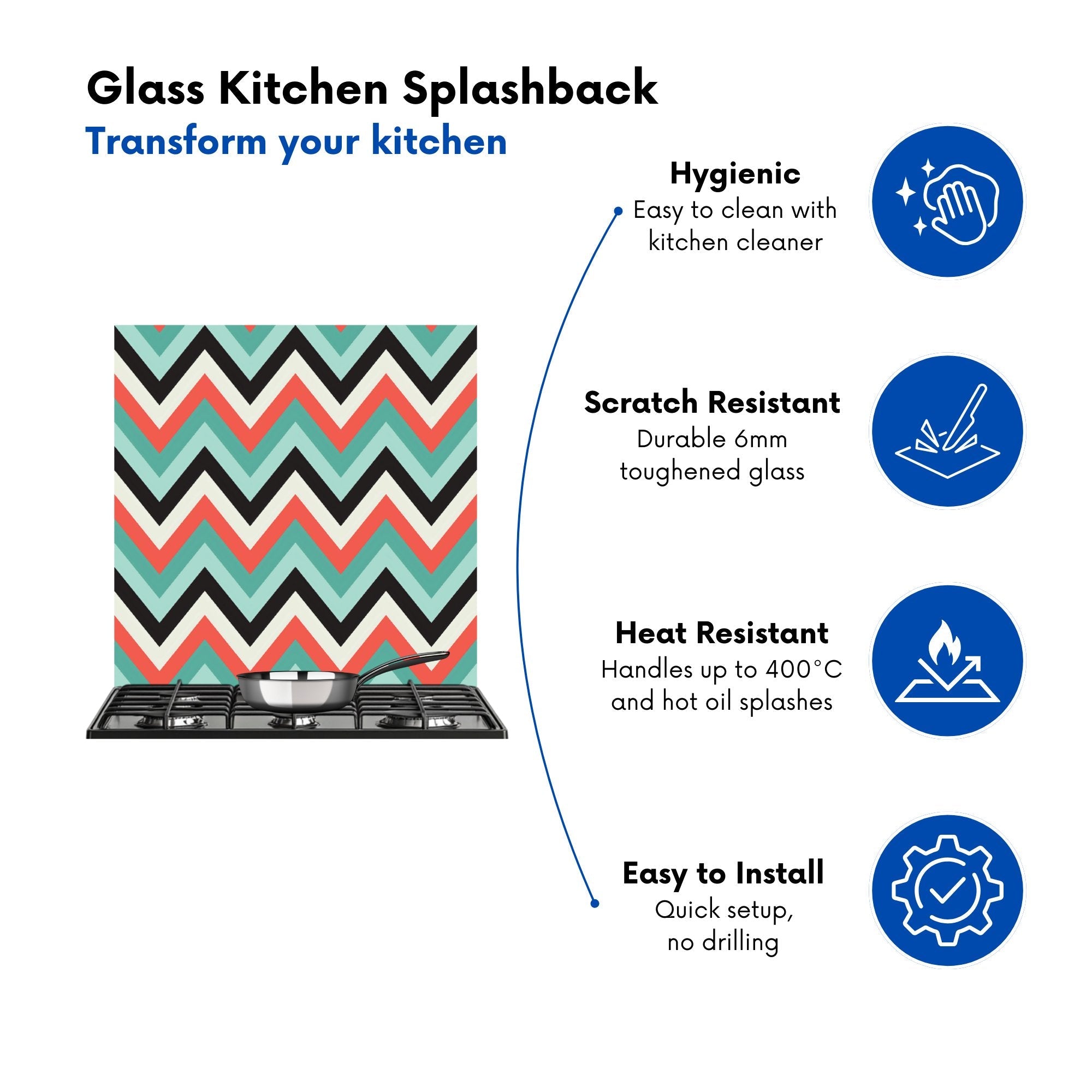 Geometric Colored Chevron Pattern Kitchen Splashback