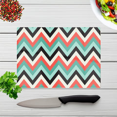 Geometric Colored Chevron Pattern Glass Chopping Board