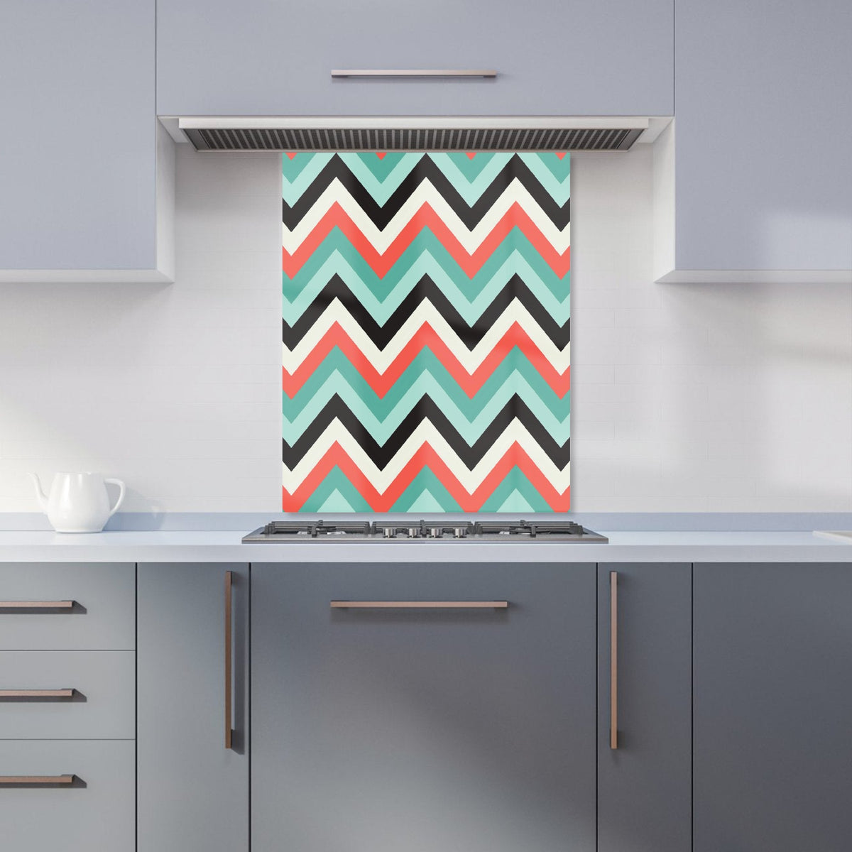 Geometric Colored Chevron Pattern Kitchen Splashback