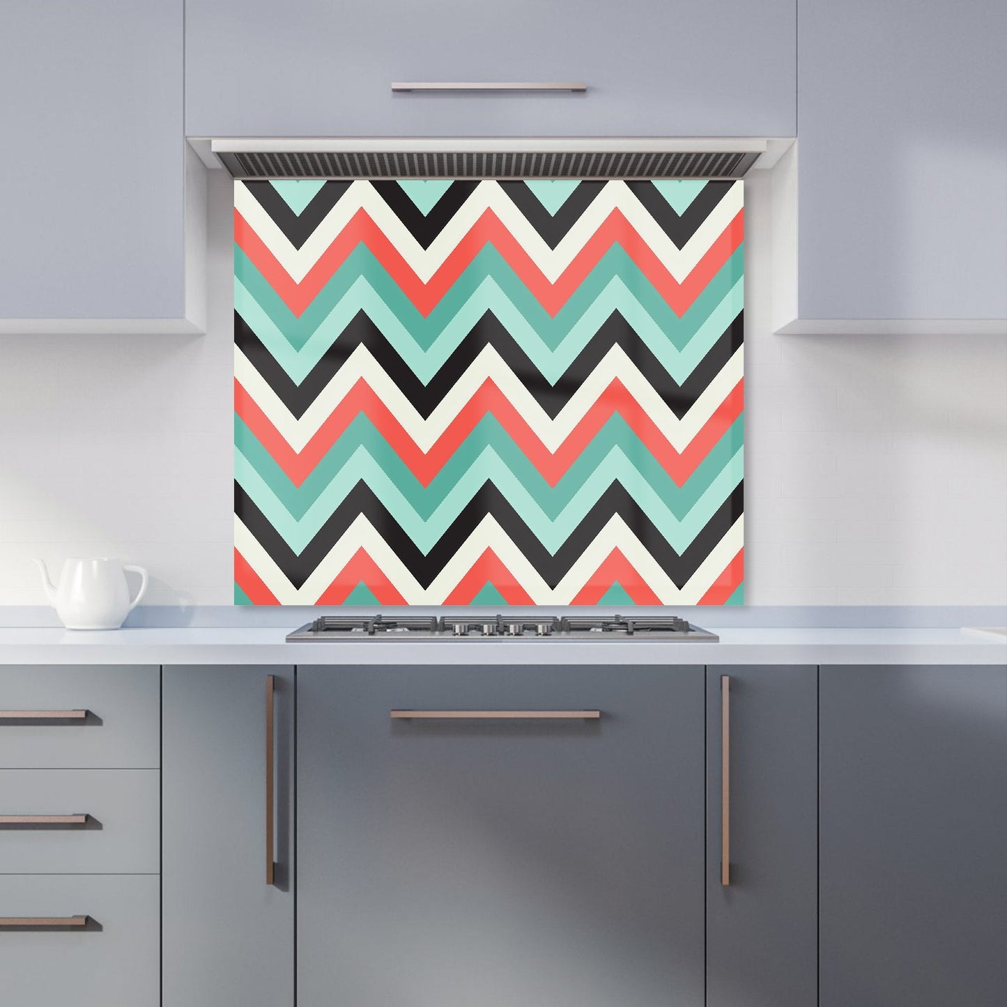 Geometric Colored Chevron Pattern Kitchen Splashback