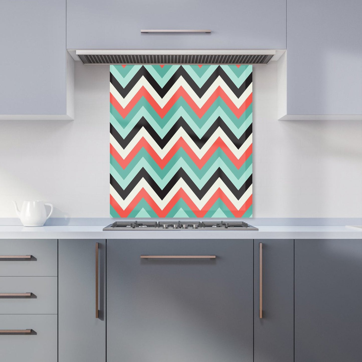 Geometric Colored Chevron Pattern Kitchen Splashback