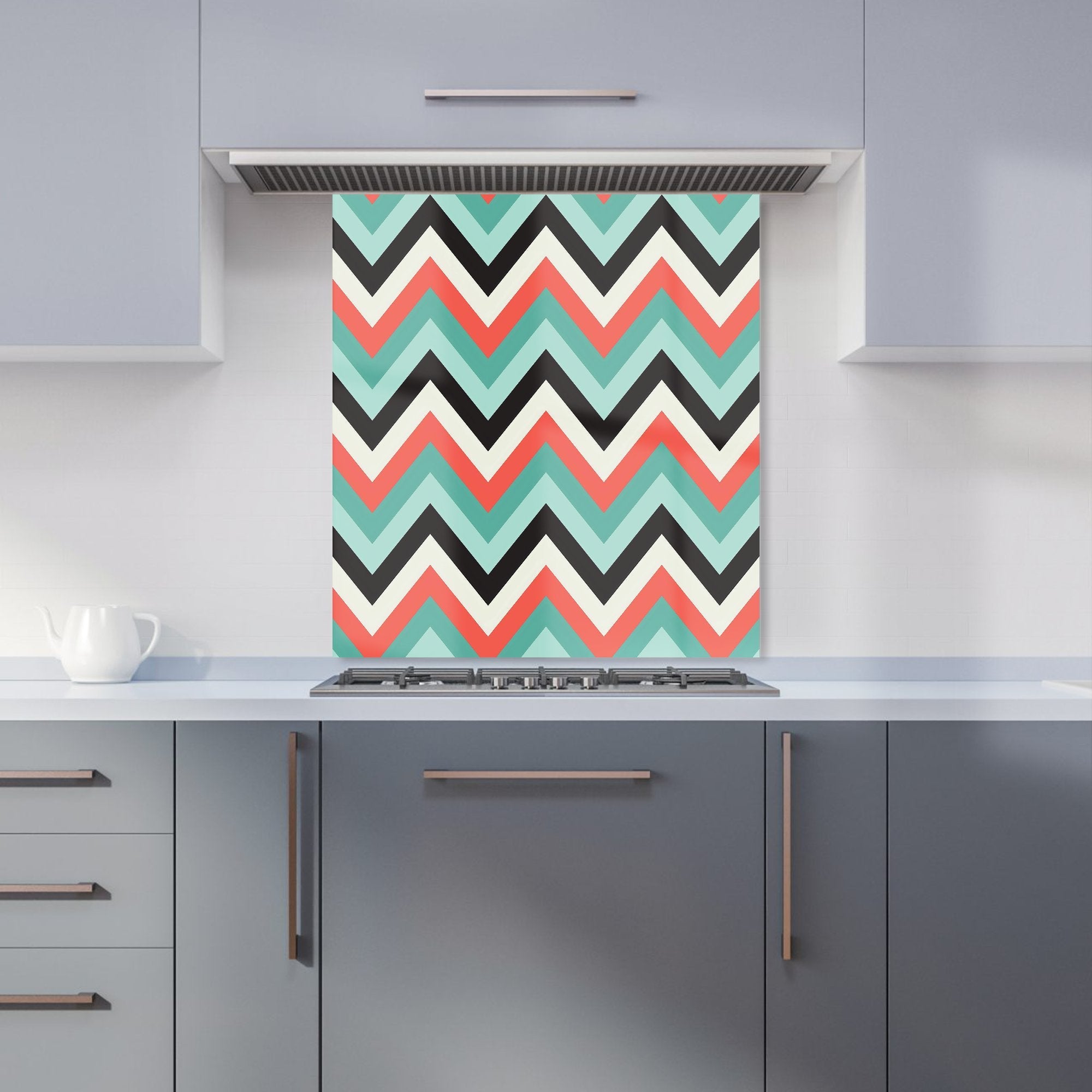 Geometric Colored Chevron Pattern Kitchen Splashback