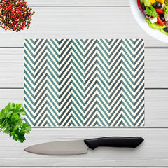 Geometric Herringbone Chevron Blues Glass Chopping Board