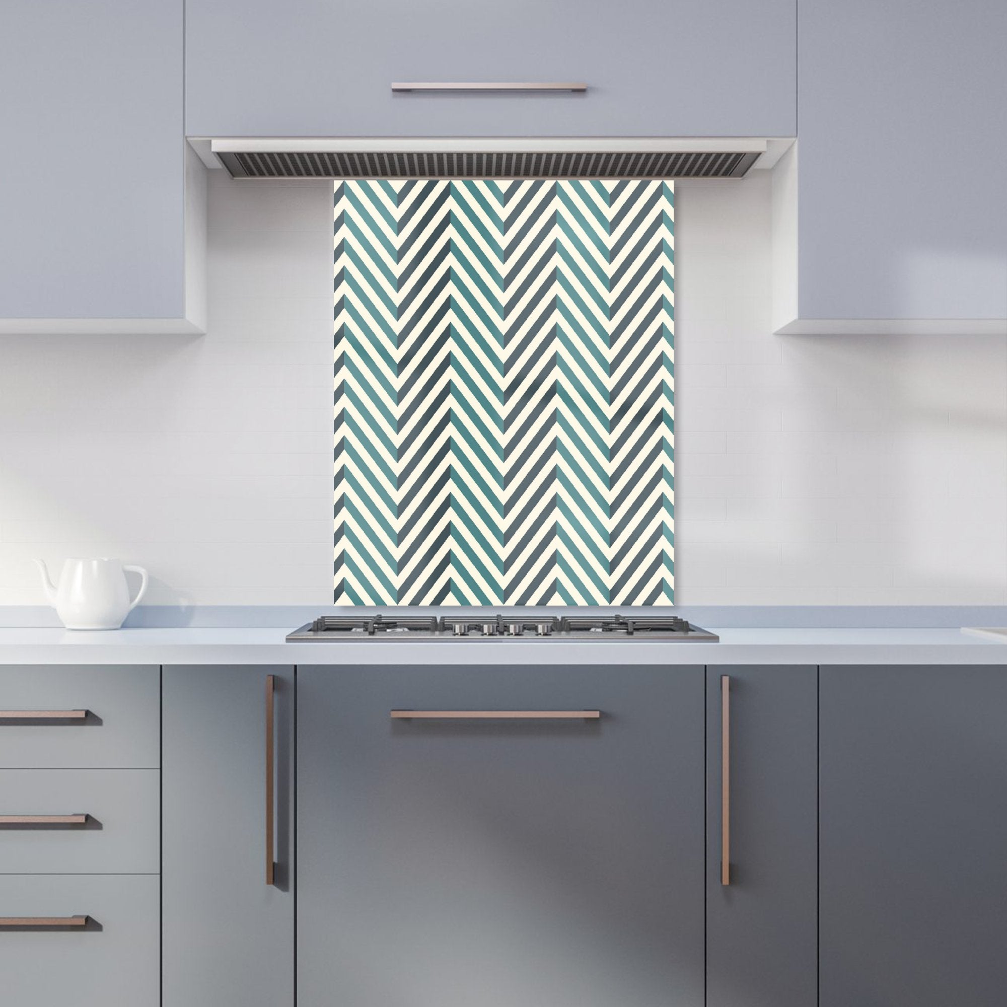 Geometric Herringbone Chevron Blues Kitchen Splashback