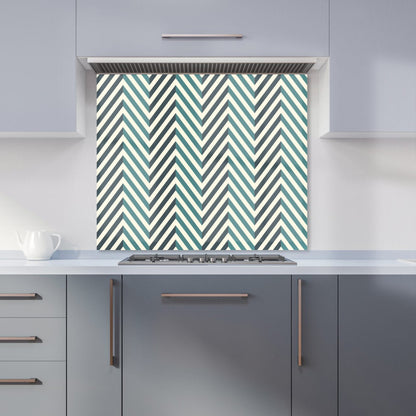 Geometric Herringbone Chevron Blues Kitchen Splashback