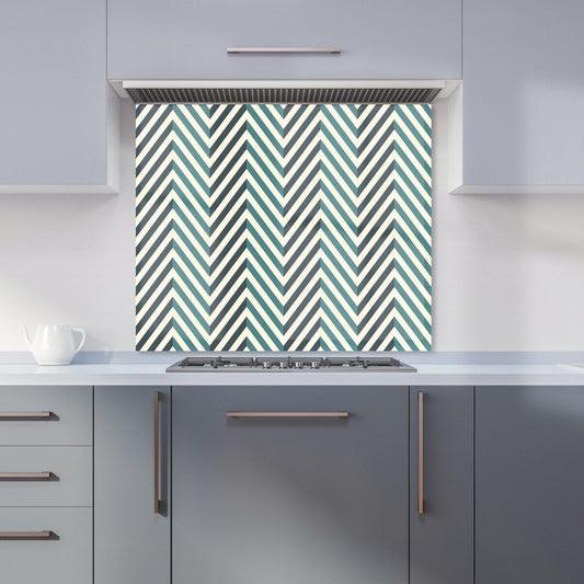 Geometric Herringbone Chevron Blues Kitchen Splashback